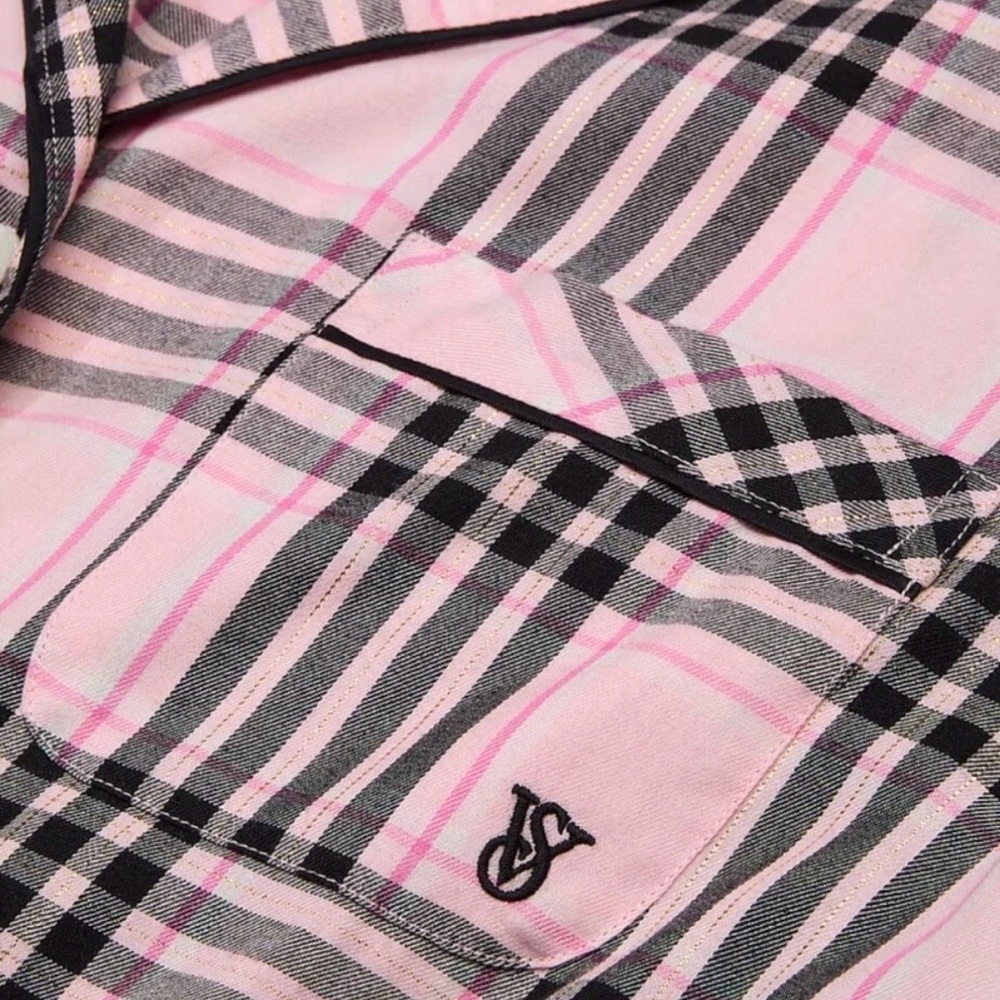 Victoria's Secret Pink Plaid Cotton Flannel Long Pajama Set Relaxed Fit XXL - Picture 7 of 11